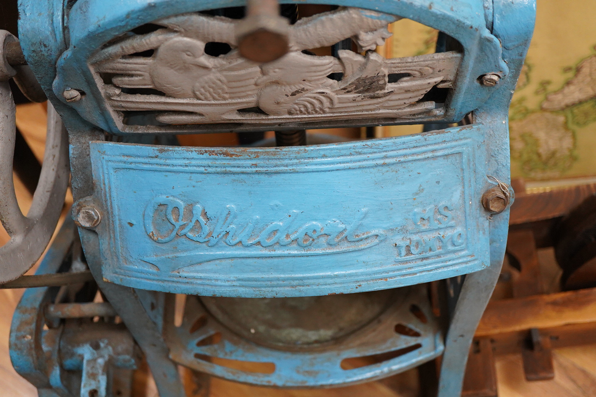A 1960's Japanese Oshidori cast iron ice press, 90cm high